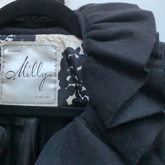 Milly 🖤New York Black Ruffle Collar Crop Cropped Wool Silk Jacket Coat Italy - Picture 4 of 16